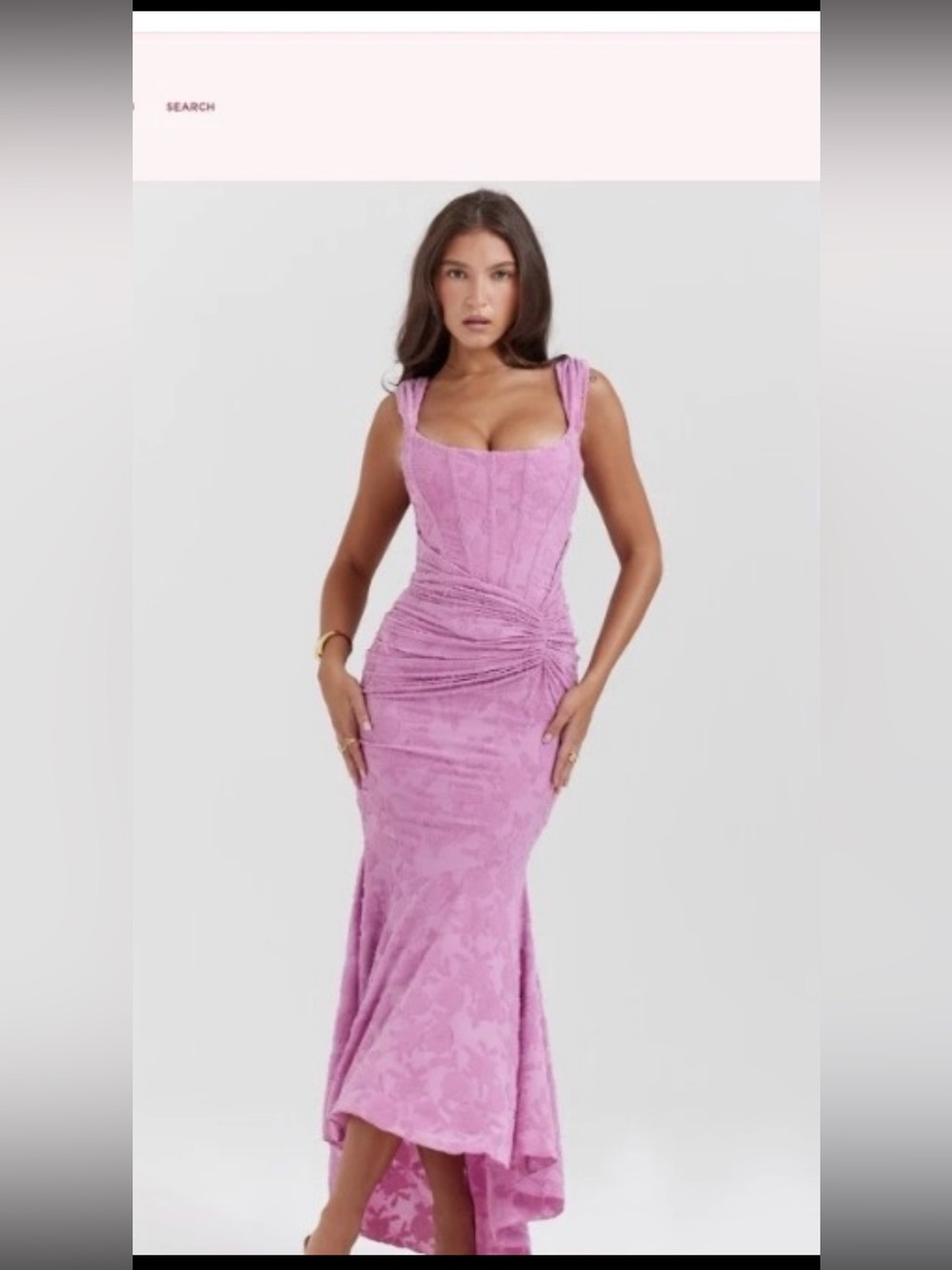 House of CB Lilac Lace Ruched Mermaid Maxi Dress